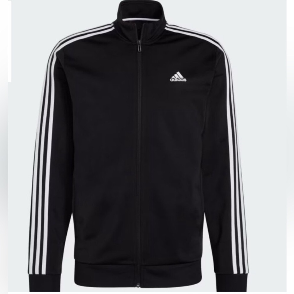 Adidas Essential Track Jacket Black White 3-Stripe Full Zip Men’s Size L
